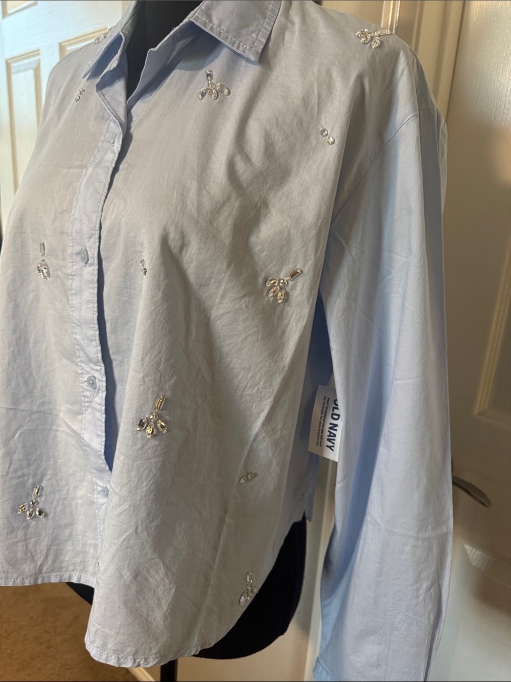 Old Navy Pale Blue Embroidered Button-Down Shirt - Picture 3 of 6